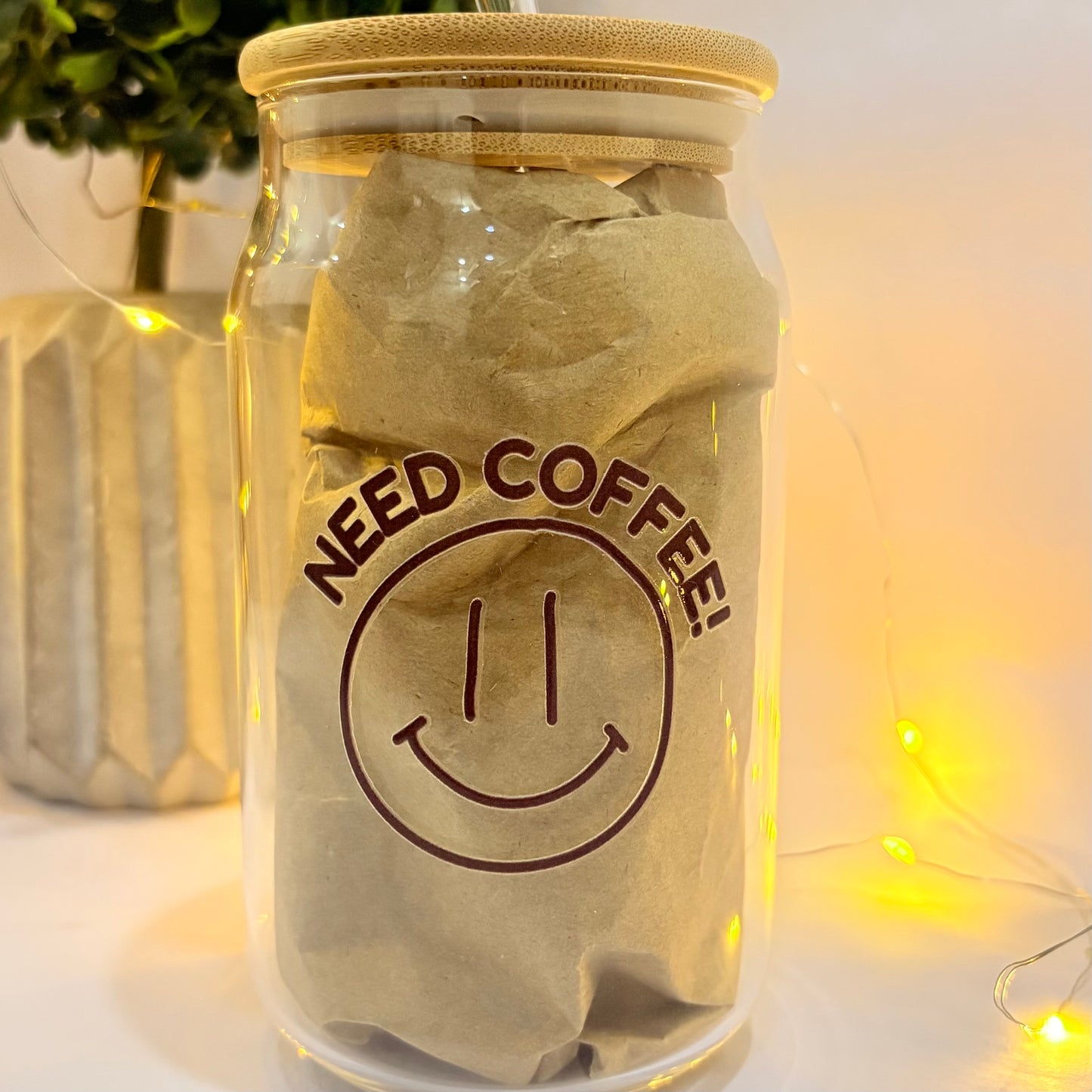 Glass Sipper with Wooden Lid