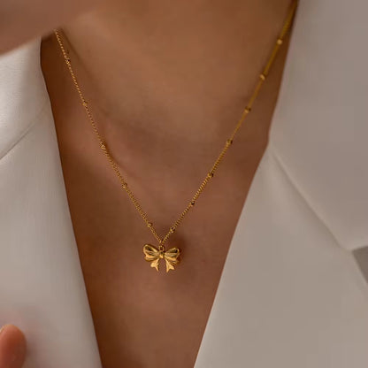 Tiny Golden Bow Necklace